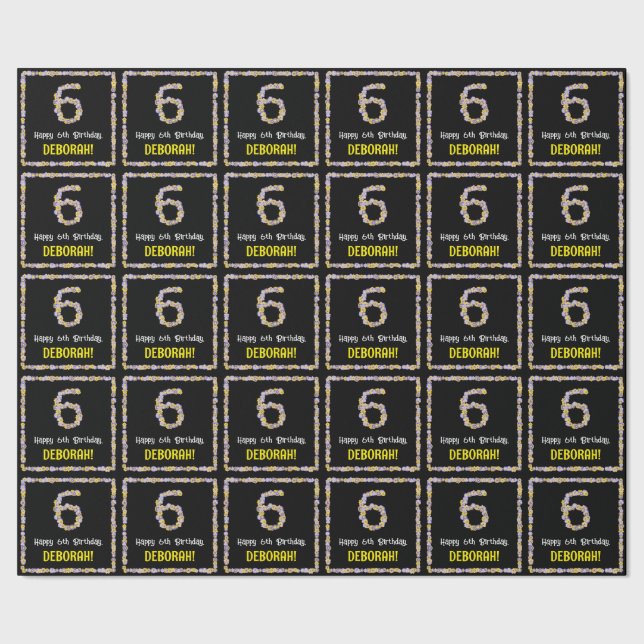 Papier Cadeau 6e anniversaire : Floral Flowers Numéro, Nom perso (Couture)