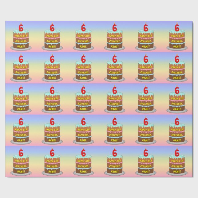 Papier Cadeau 6e anniversaire : Fun Cake and Candle + Nom person (Couture)
