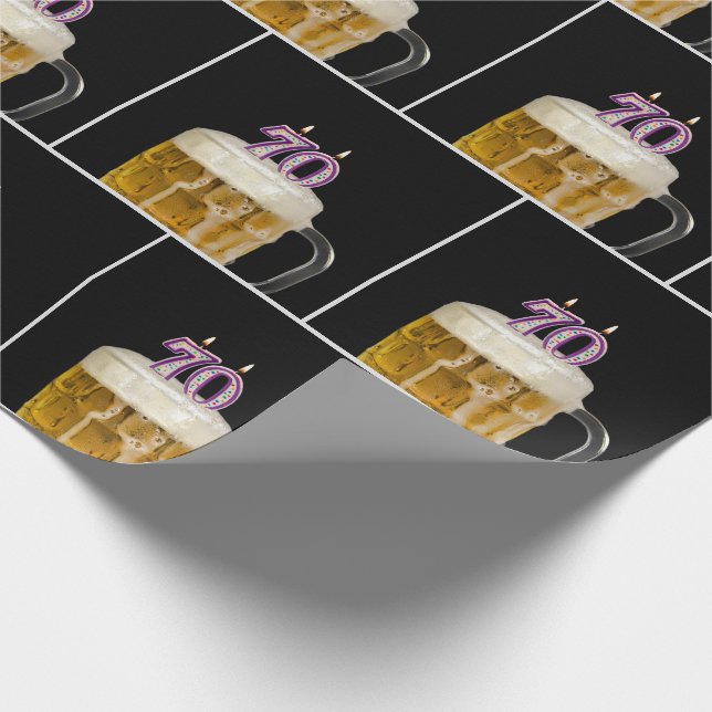 Papier Cadeau 70e Anniversaire Beer Mug Avec Bougies (Coin)