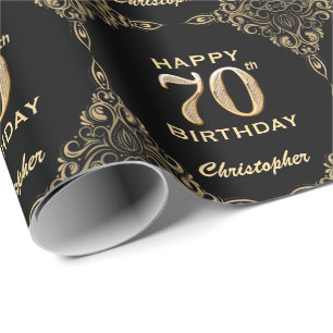 Papier Cadeau 70e anniversaire Black and Gold Parties scintillan