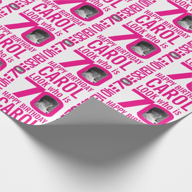 Papier Cadeau 70e anniversaire look rose 70 photos et noms perso (Coin)