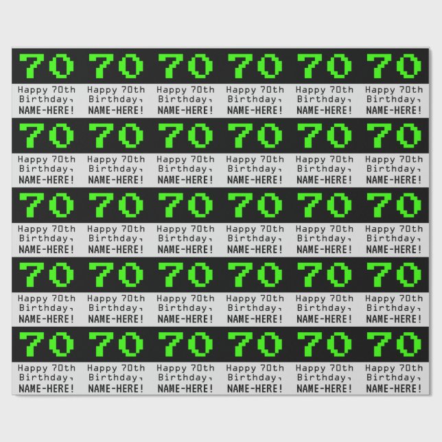 Papier Cadeau 70e anniversaire - Nerdy / Geeky Style "70" et nom (Plat)