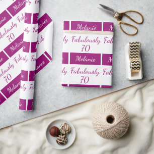 Papier Cadeau 70e Anniversaire ROSE Fabulement 70 Papier d'envel