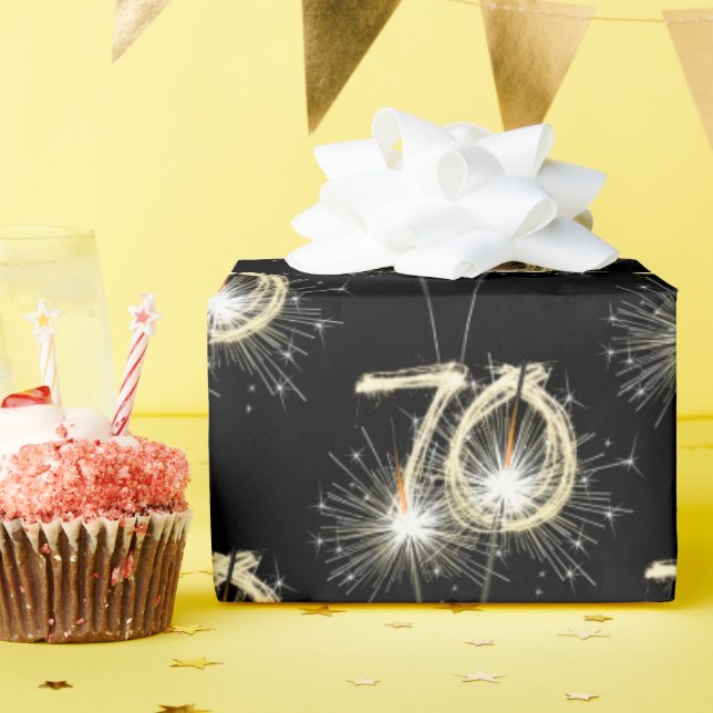Papier Cadeau 70e anniversaire Sparklers en noir (Fête d'anniversaire)