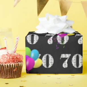 Papier Cadeau 70e Joyeux Ballons d'Anniversaire Sur Noir