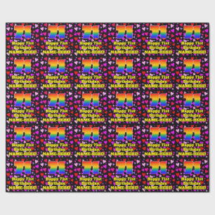 Papier Cadeau 71e Anniversaire : Motif de cœurs aimants, Arc-en-
