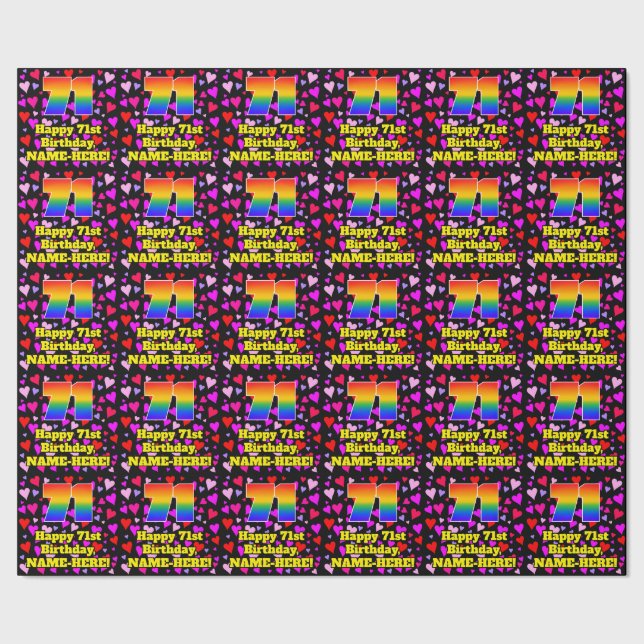 Papier Cadeau 71e Anniversaire : Motif de cœurs aimants, Arc-en- (Couture)