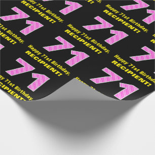 Papier Cadeau 71e anniversaire : Pink Stripes and Hearts "71" + 