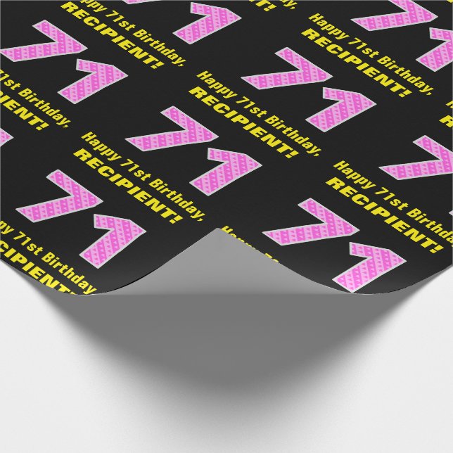 Papier Cadeau 71e anniversaire : Pink Stripes and Hearts "71" +  (Coin)