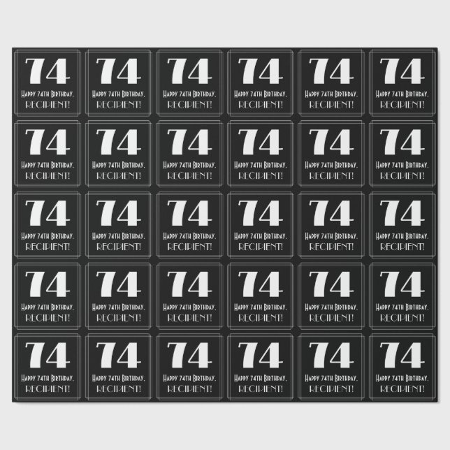Papier Cadeau 74e anniversaire - Art Déco Inspiré Look "74", Nom (Couture)