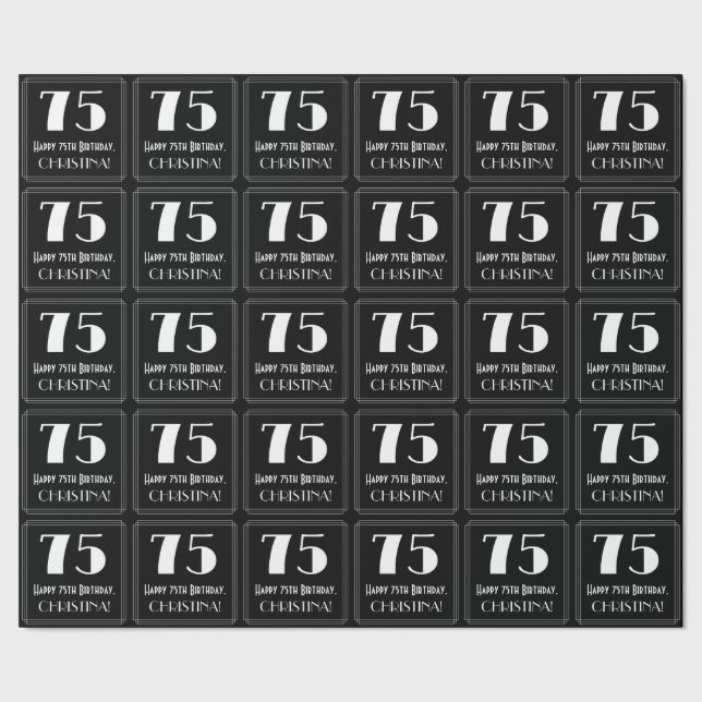 Papier Cadeau 75e anniversaire - Art Déco Inspiré "75", Nom (Couture)