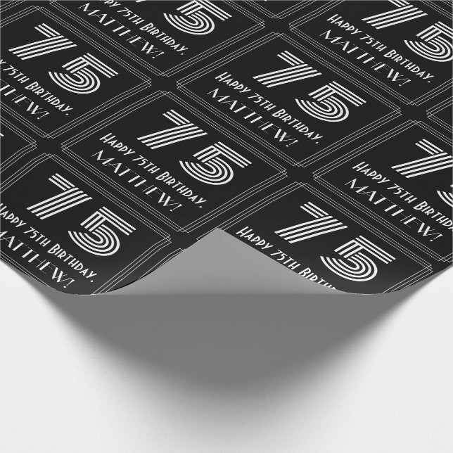 Papier Cadeau 75e anniversaire : Art Déco Inspiré Look "75" avec (Coin)