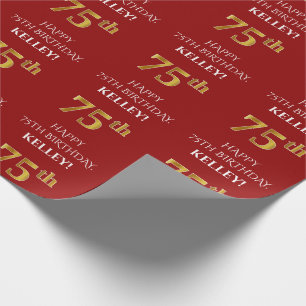 Papier Cadeau 75e anniversaire : Élégant, rouge, parure d'or d