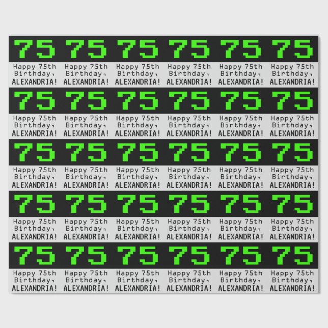 Papier Cadeau 75e anniversaire - Nerdy / Geeky Style "75" et nom (Plat)
