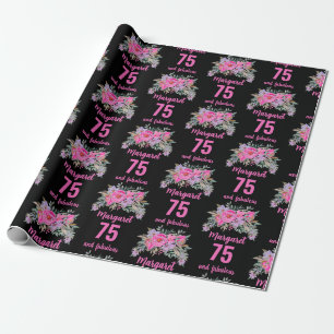 Papier Cadeau 75e anniversaire noir rose floral