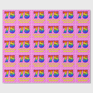 Papier Cadeau 75e anniversaire : Pink Stripes & Hearts, Arc en c