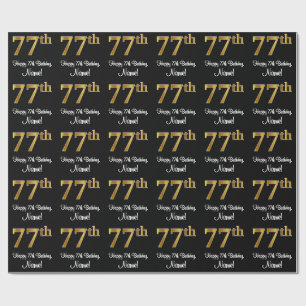 Papier Cadeau 77e anniversaire : Elégant Luxueux Faux Gold Look