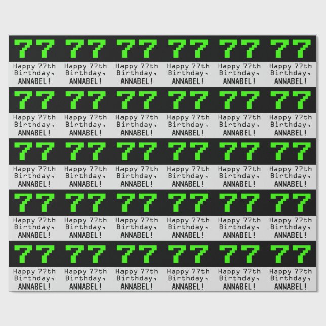 Papier Cadeau 77e anniversaire - Nerdy / Geeky Style "77" et nom (Plat)
