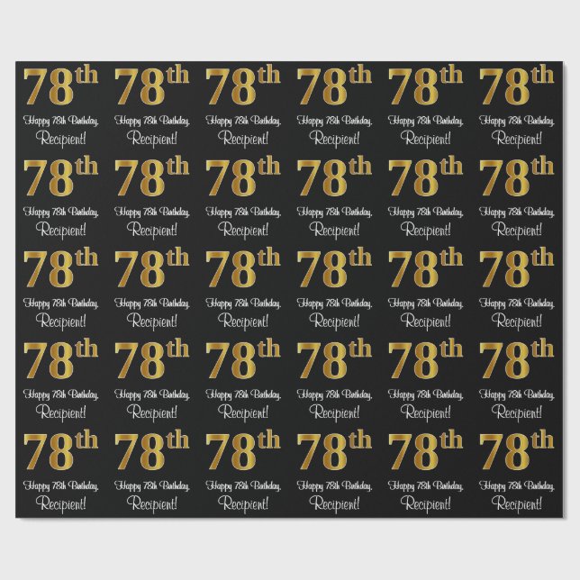 Papier Cadeau 78e anniversaire : Elégant luxe Faux Gold Look # (Plat)
