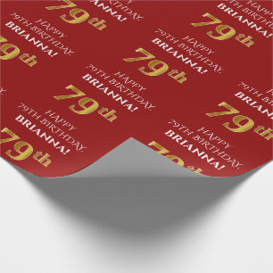 Papier Cadeau 79e anniversaire : Elégant, Rouge, Faux Gold Look