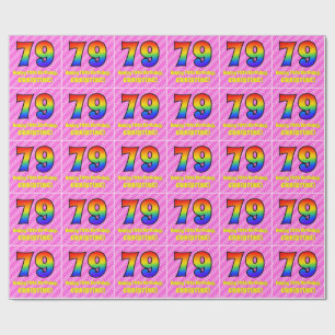 Papier Cadeau 79e anniversaire : Pink Stripes & Hearts, Arc en c