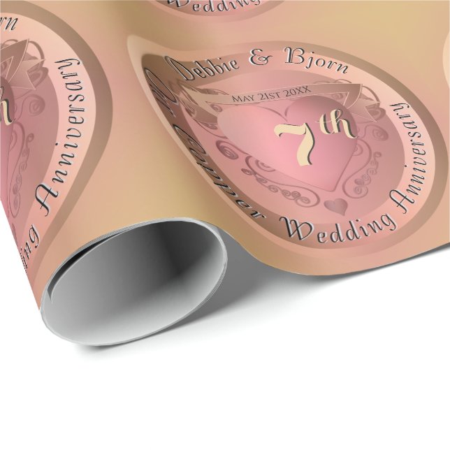 Papier Cadeau 7e/22e médaillon de cuivreAnniversaire du mariage (Coin rond)