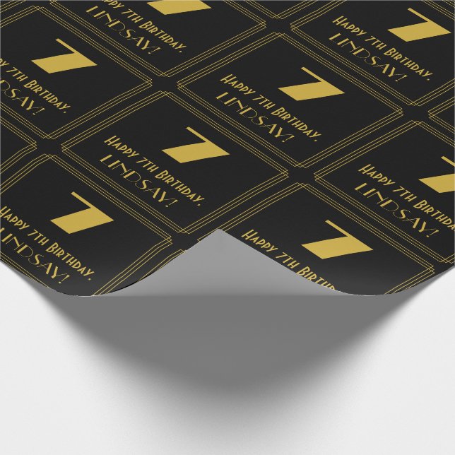 Papier Cadeau 7e anniversaire - Art Déco Inspiré Look "7" & Nom (Coin)