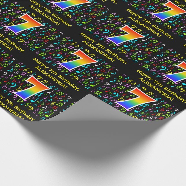 Papier Cadeau 7e anniversaire : Symboles de musique colorée, Arc (Coin)