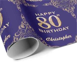 Papier Cadeau 80e anniversaire Marine Parties scintillant bleu e