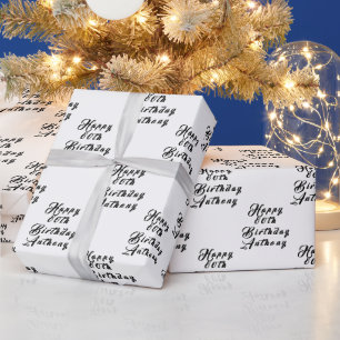 Papier Cadeau 80e anniversaire Nom de fête Noir Motif moderne