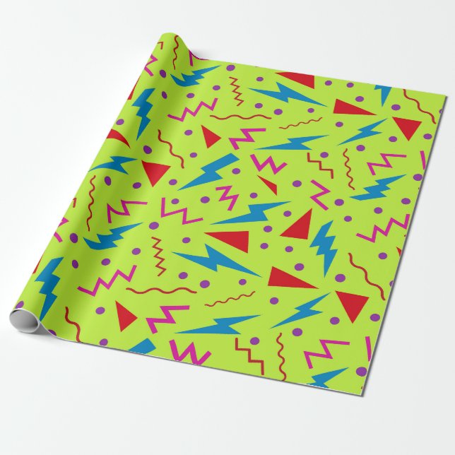 Papier Cadeau 80s 90s Memphis style géométrique Jaune  (Déroulé)