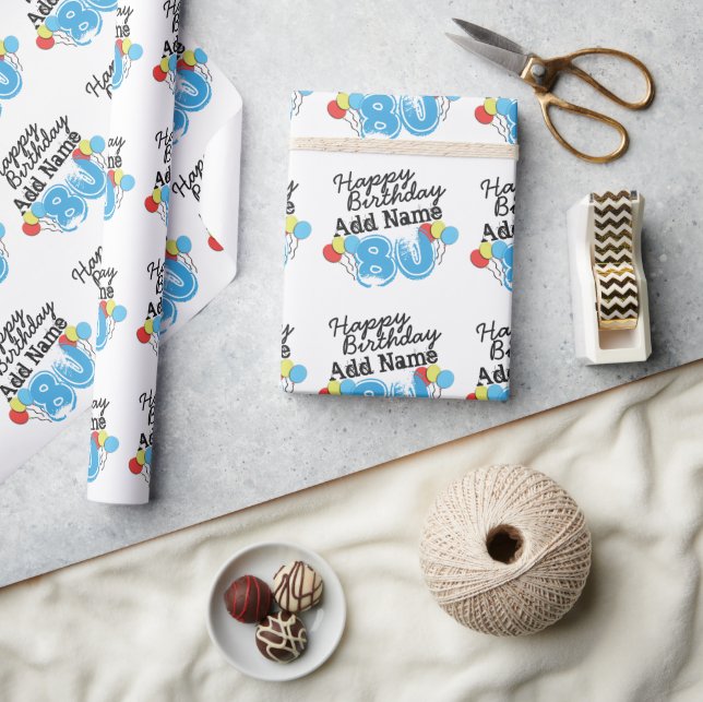 Papier Cadeau 80th Birthday Ajouter Nom Enveloppement Papier (Artisanat)