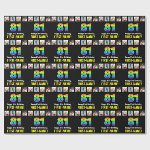 Papier Cadeau 81e anniversaire : Arc-en-ciel "81"; photos et nom