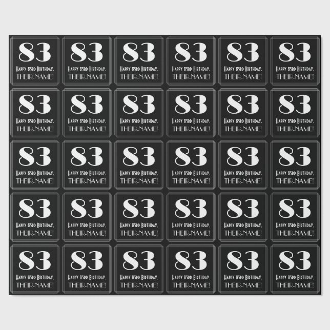Papier Cadeau 83e anniversaire - Art Déco Inspiré Look "83", Nom (Couture)