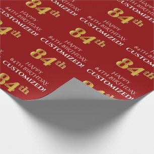 Papier Cadeau 84e anniversaire : élégant, rouge, aspect faux or