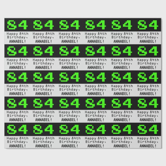 Papier Cadeau 84e anniversaire - Nerdy / Geeky Style "84" et nom (Plat)