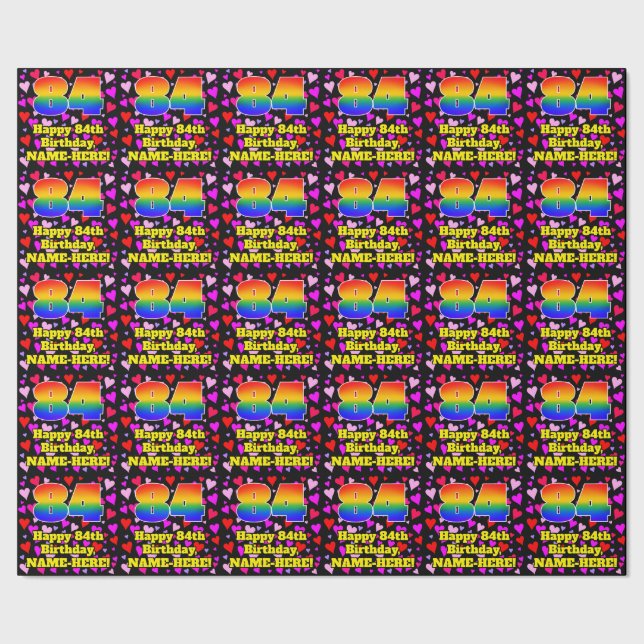 Papier Cadeau 84th Birthday: Loving Hearts Pattern, Rainbow # 84 (Couture)