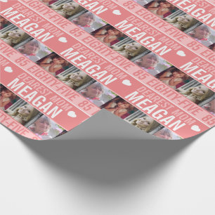 Papier Cadeau 85ème anniversaire trois photos corail orange blan