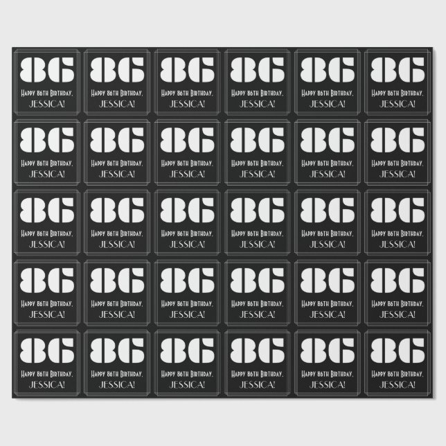 Papier Cadeau 86e anniversaire : Art Déco Inspiré Look "86" & No (Plat)