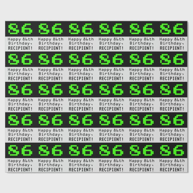 Papier Cadeau 86e anniversaire - Nerdy / Geeky Style "86" et nom (Plat)