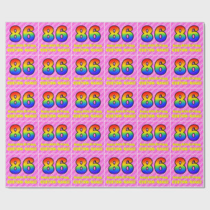 Papier Cadeau 86e anniversaire : Pink Stripes & Hearts, Rainbow 