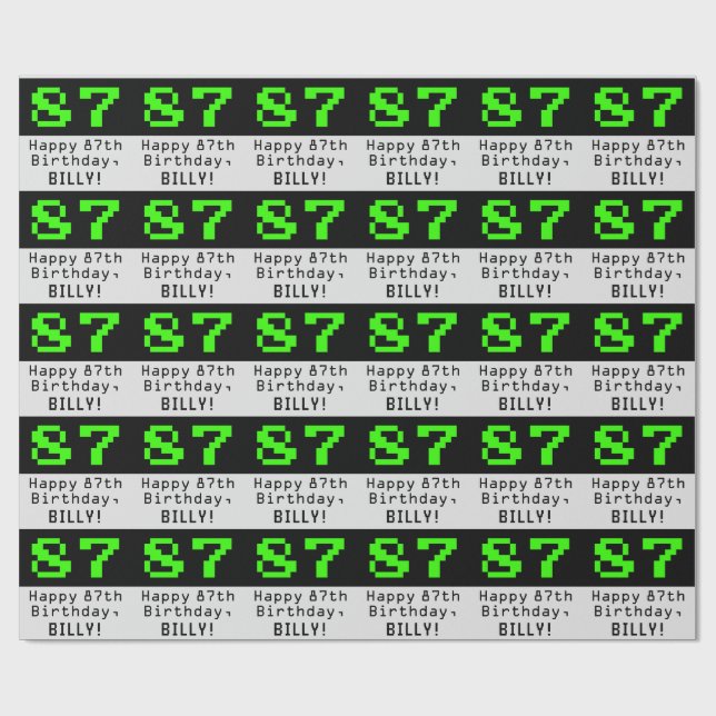 Papier Cadeau 87e anniversaire - Nerdy / Geeky Style "87" et nom (Plat)