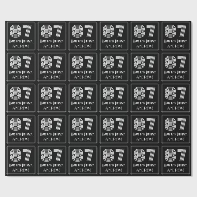 Papier Cadeau 87e Anniversaire : Vue inspirée de l'Art Déco "87" (Plat)