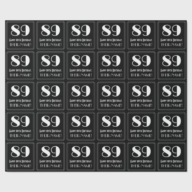 Papier Cadeau 89e anniversaire - Art Déco Inspiré Look "89", Nom (Couture)