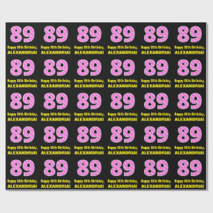 Papier Cadeau 89e anniversaire : Pink Stripes and Hearts "89" + 