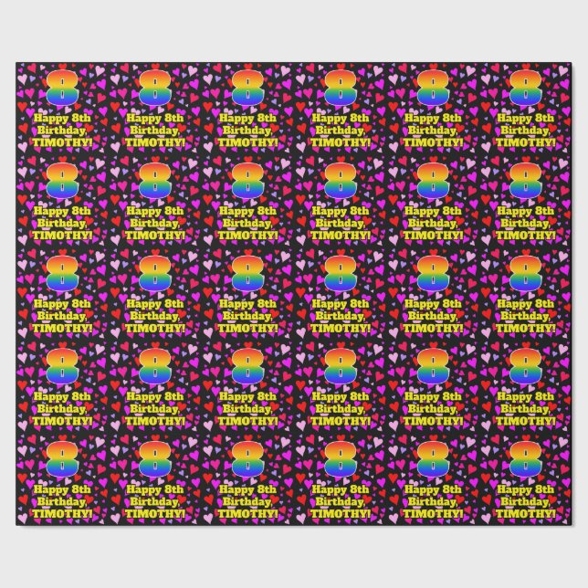 Papier Cadeau 8e anniversaire : Amour Hearts Motif, Arc-en-ciel  (Couture)