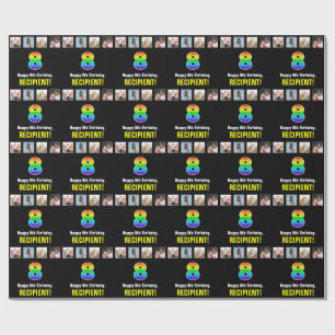 Papier Cadeau 8e anniversaire : Arc-en-ciel "8"; photos et nom p