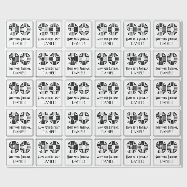 Papier Cadeau 90e anniversaire : Art Déco Style inspiré "90" + N (Plat)