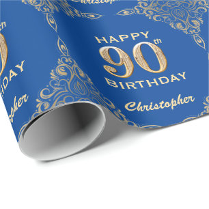Papier Cadeau 90e anniversaire Cadre Parties scintillant bleu et