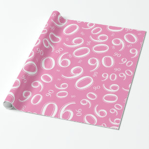 Papier Cadeau 90e anniversaire Motif de numéro aléatoire rose